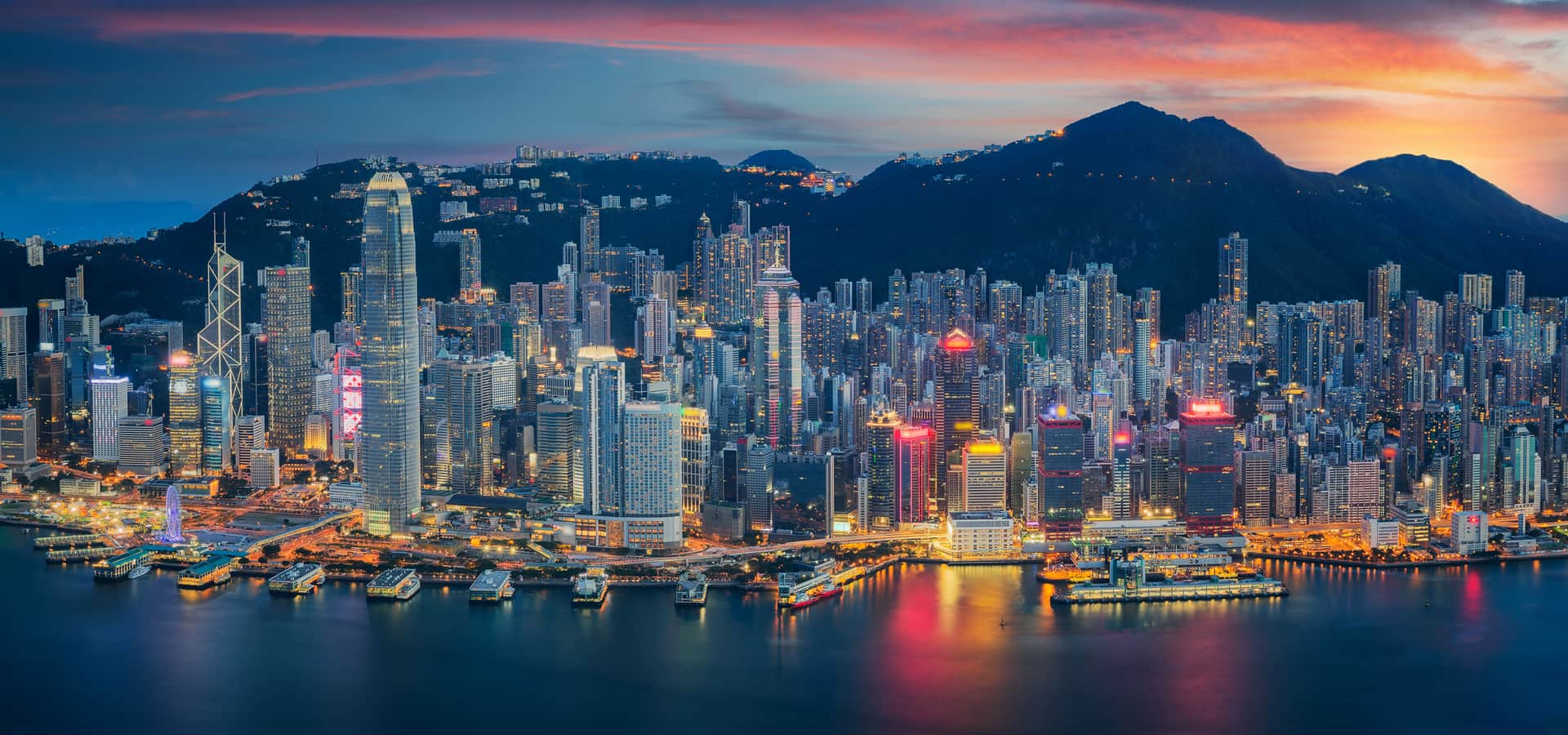 香港島中環商業區天際線,維多利亞港